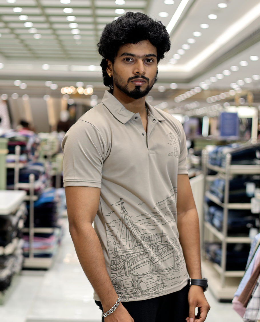 Beige Architecture Cotton-Blended T-Shirt