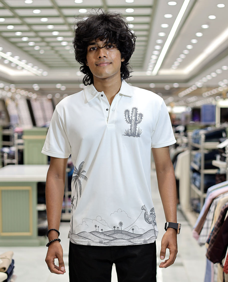 White Desert Theme Cotton-Blended T-Shirt