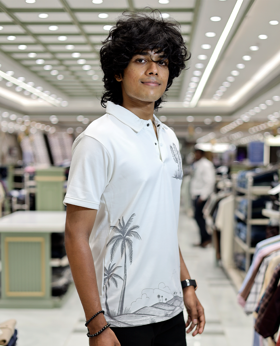 White Desert Theme Cotton-Blended T-Shirt