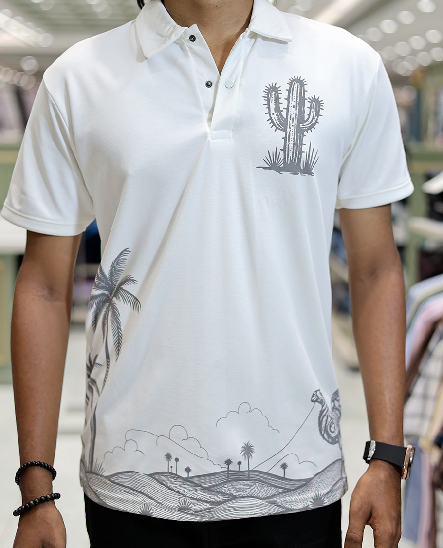 White Desert Theme Cotton-Blended T-Shirt