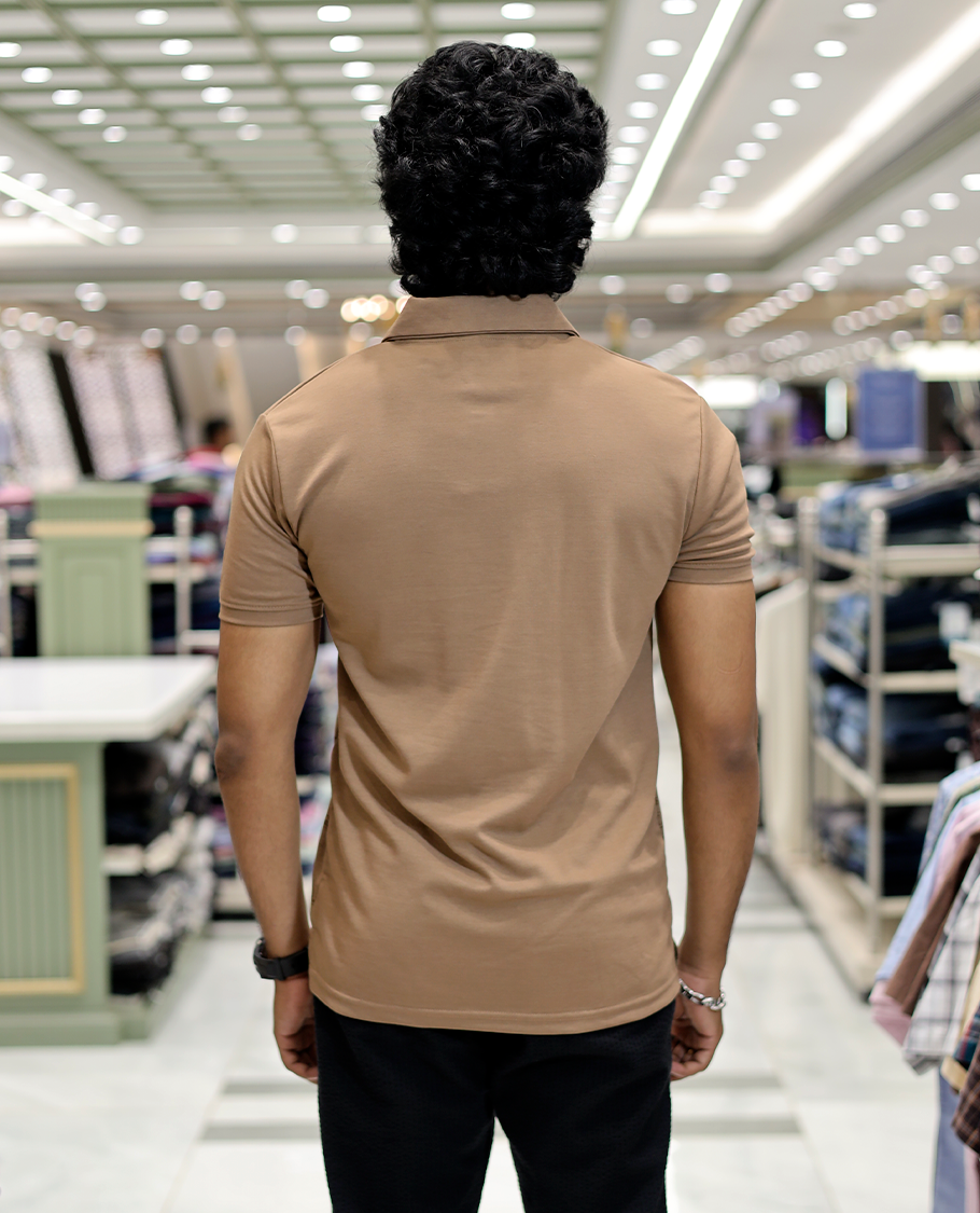 Brown Architecture Theme Cotton-Blended T-Shirt