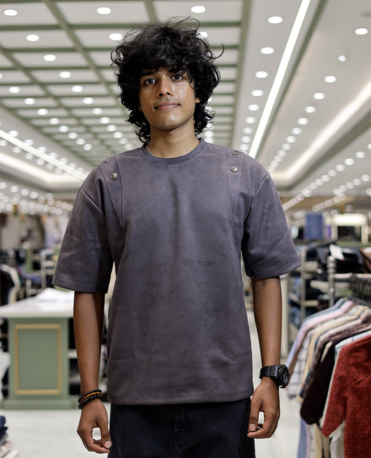 Grey Faux Suede T-Shirt