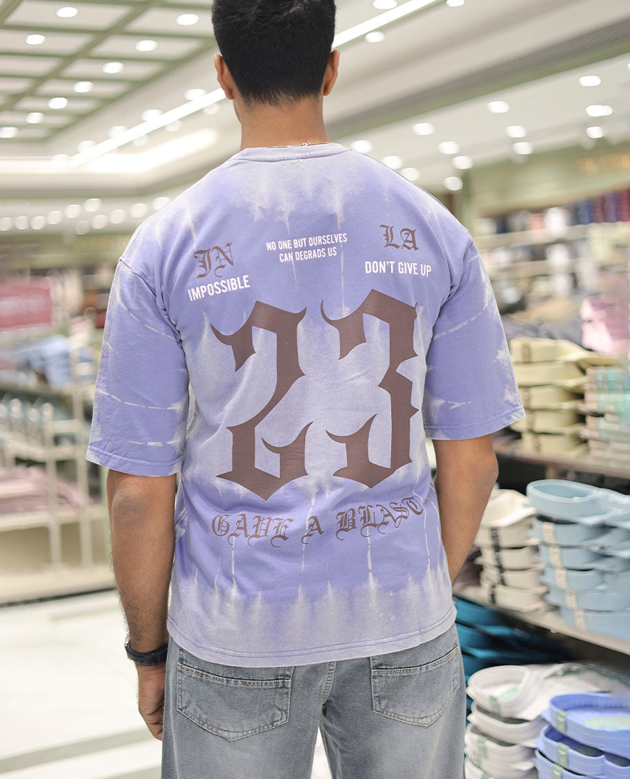 Purple Cotton-Blended T-Shirt Features Typography Print, Half Sleeves, a Round Neck, an Oversized Fit, and a Regular Length
