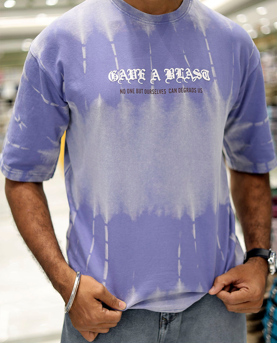 Purple Cotton-Blended T-Shirt Features Typography Print, Half Sleeves, a Round Neck, an Oversized Fit, and a Regular Length