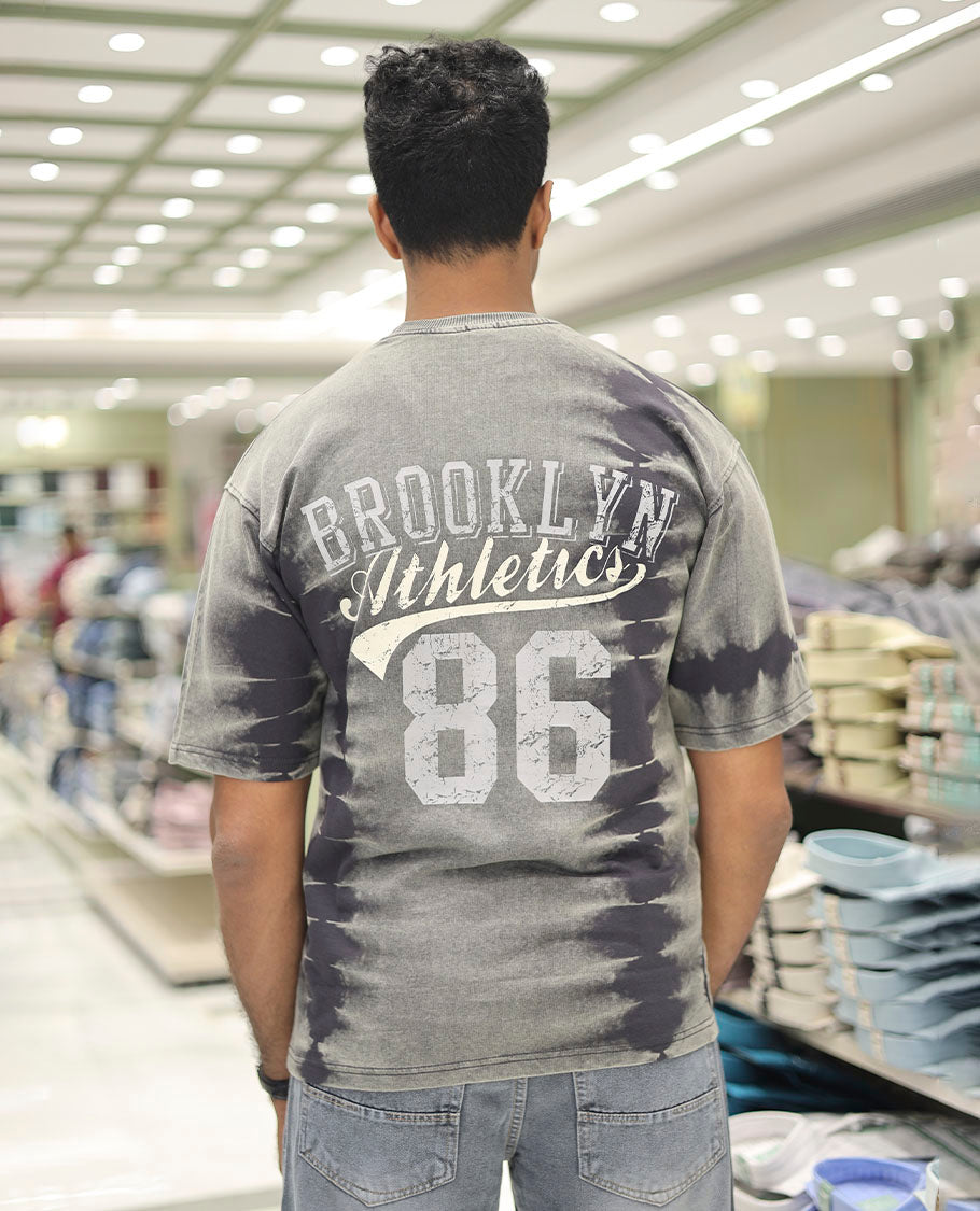 Light Grey Cotton-Blended T-Shirt Features Typography Print, Half Sleeves, a Round Neck, an Oversized Fit, and a Regular Length