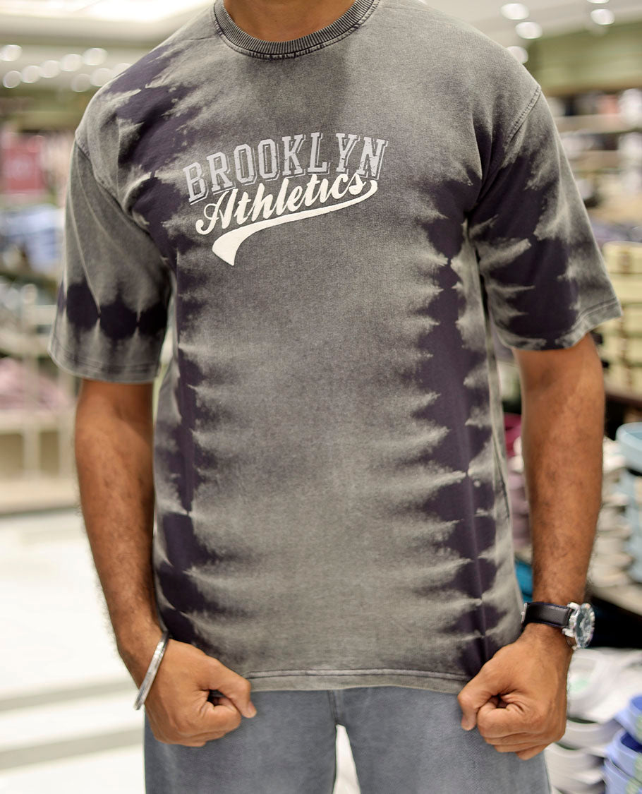 Light Grey Cotton-Blended T-Shirt Features Typography Print, Half Sleeves, a Round Neck, an Oversized Fit, and a Regular Length