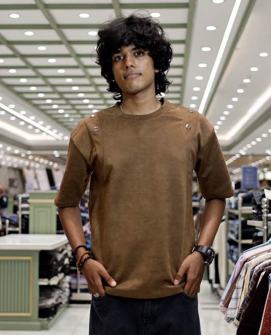 Brown Faux Suede T-Shirt