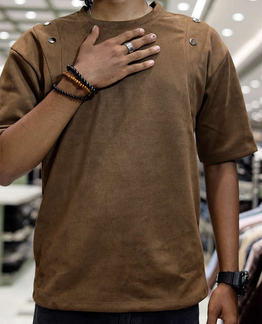 Brown Faux Suede T-Shirt