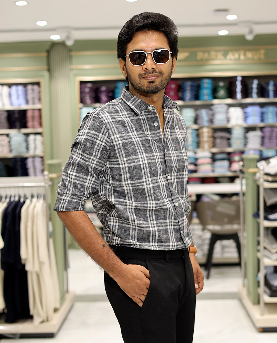 Dark Grey Cotton-Linen-Blended Casual Shirt