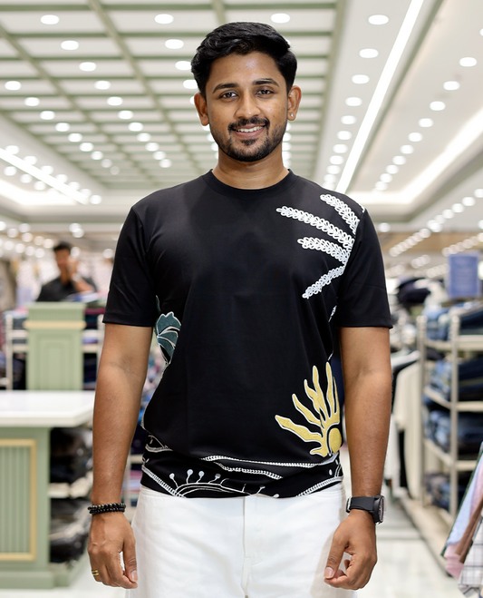 Black Crew Neck Cotton-Blended T-Shirt
