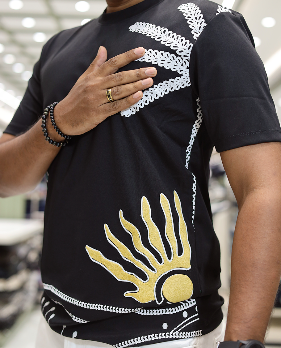 Black Crew Neck Cotton-Blended T-Shirt