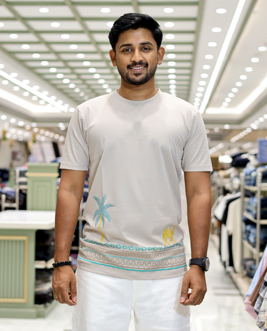 Taupe Desert Themed Cotton-Blended T-Shirt