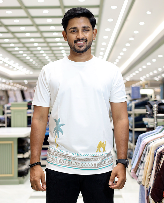 White Desert Themed Cotton-Blended T-Shirt