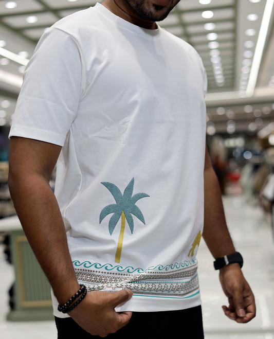 White Desert Themed Cotton-Blended T-Shirt