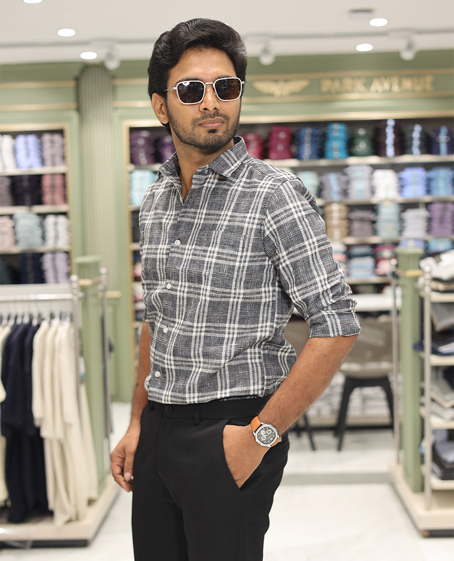 Dark Grey Cotton-Linen-Blended Casual Shirt