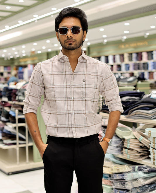Taupe Cotton-Linen-Blended Casual Shirt