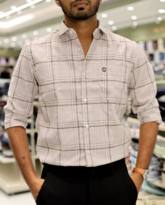 Taupe Cotton-Linen-Blended Casual Shirt