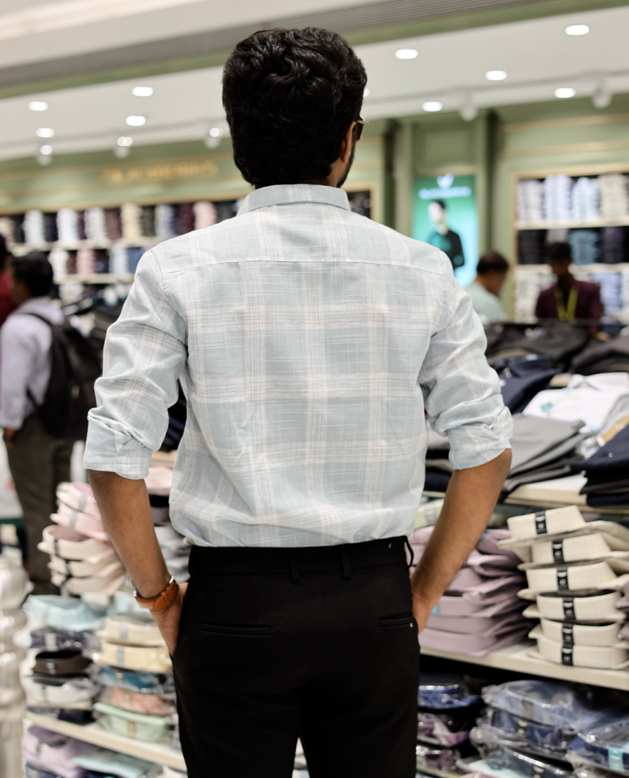 Blue Cotton-Linen-Blended Casual Shirt
