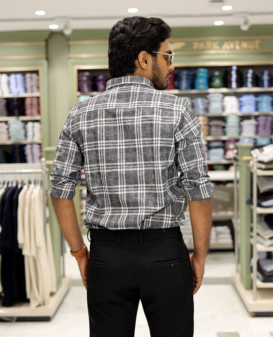 Dark Grey Cotton-Linen-Blended Casual Shirt