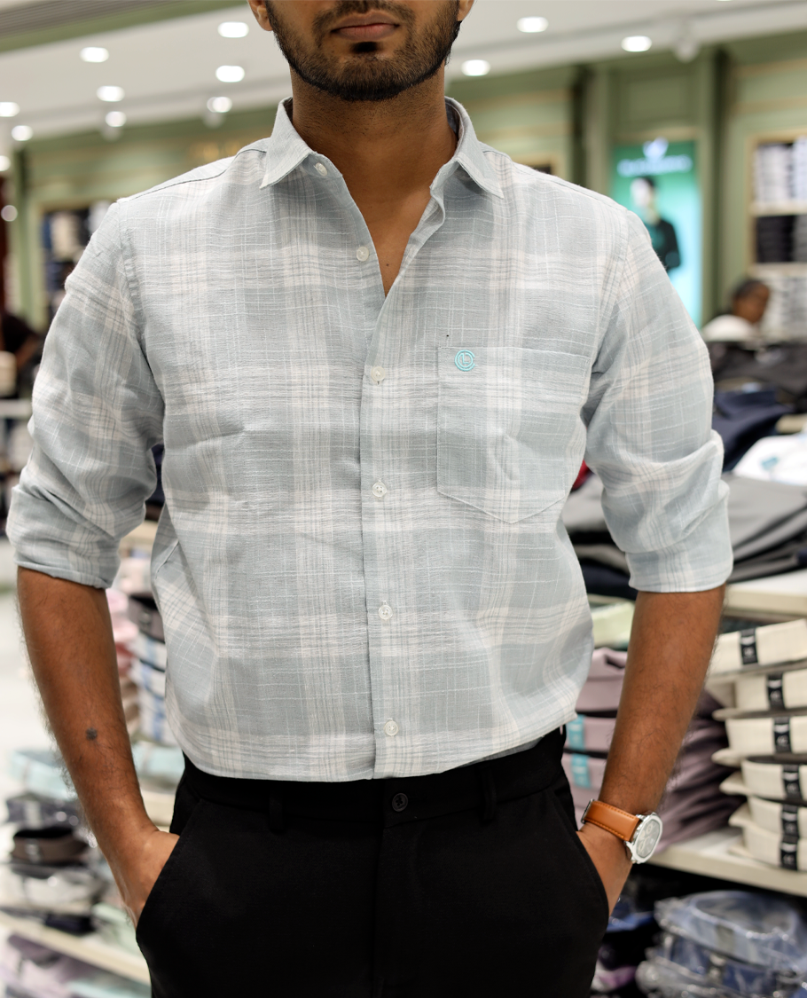 Blue Cotton-Linen-Blended Casual Shirt