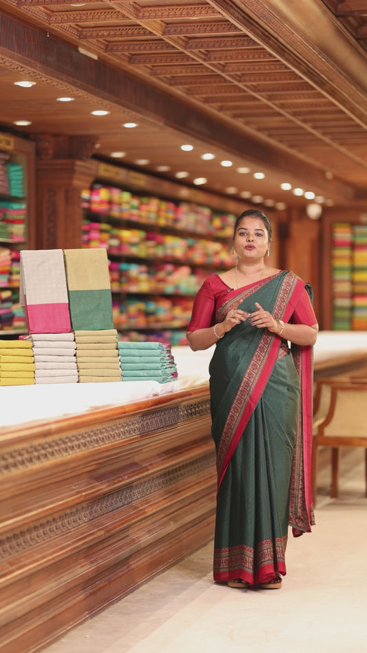 Blue  allover vari ousi zari checks bhavasha silk saree with velthari design border & self lining, tussels pallu along with contrast plain blouse