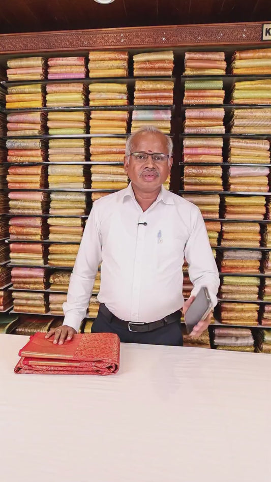 Sandal Burberry checked Kanchipuram silk saree, contrast border of rekku,muthu,neli,vanki, and kuyil kann, and pallu of kodi visiry, and diagonal mayil kann designs